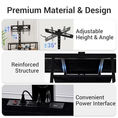 Corner TV Stand with Mount LED - Universal TV Mount Stand for 32-65" TV, Height Adjustable Swivel TV Console Wood & Steel Entertainment Center with Mount, Cabinet, Power Outlet, Colorful Light, Black - Image 4