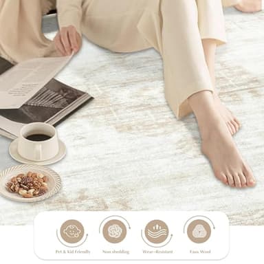 Vintage Living Room Area Rug - 6x9 Large Machine Washable Boho Moroccan Distressed Farmhouse Rugs for Bedroom - Soft Non-Slip Indoor Floor Accent Rugs for Office Dining Room (Beige, 6' x 9') - Image 5