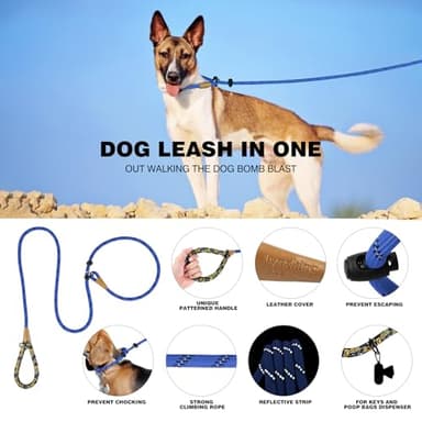 lynxking Slip Lead Dog Leash Reflective, Heavy Duty Comfortable Strong Rope for Large Medium Small Dogs No Pull Pet Training (Blue, Large 1/2in x 6ft-Slip Lead) - Image 2