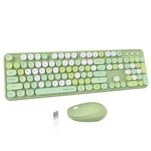 UBOTIE Colorful Computer Wireless Keyboards Mouse Combos, Typewriter Flexible Keys Office Full-Sized Keyboard, 2.4GHz Dropout-Free Connection and Optical Mouse (Green-Colorful) - Image 1
