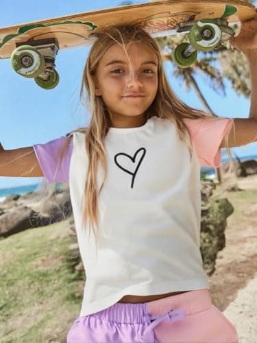 Kids Toddler Girl Clothes Outfits Color Clash Short Sleeve Heart Print Tops Summer Shorts Set(8-9t) - Image 3