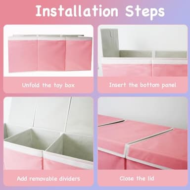 Boxgambol Extra Large Toy Box, Toy Storage Organizer with Lid, Oxford Fabric Collapsible Sturdy Toy Chest Bins Baskets for Livingroom,Playroom, Nursery, Bedroom, Closet (Pink) - Image 7