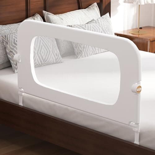 FigTime Bed Rail for Toddlers, Baby Bed Rail Guard for Kids, Toddler Bed Rails with Reinforced Anchor Fit, Height Adjustable & Foldable Bed Rail Guard for Twin, Full, Queen & King Beds (White, 32IN) - Image 1