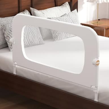FigTime Bed Rail for Toddlers, Baby Bed Rail Guard for Kids, Toddler Bed Rails with Reinforced Anchor Fit, Height Adjustable & Foldable Bed Rail Guard for Twin, Full, Queen & King Beds (White, 32IN) - Image 1