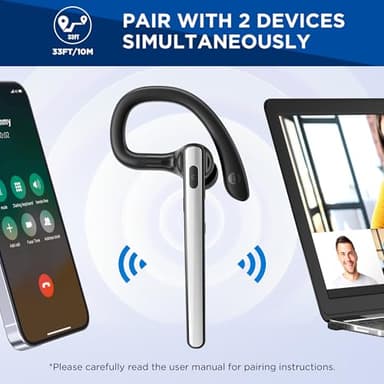 TERUNSOUl Bluetooth Headset V5.3, Wireless Bluetooth Earpiece with 600mAh Charging Case, 110H Playtime, Hands Free Headset for Cell Phone and Computer with Built-in Microphone for Work Trucker Office - Image 3