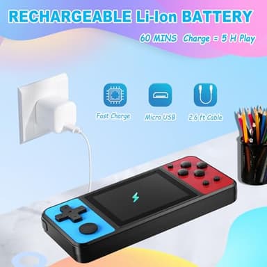 Beico 32 Bit Kids Handheld Games Preloaded 139 Video Games,Portable Electronic Toys with 3.0" IPS Screen Rechargeable Battery,Gaming System Birthday Gifts for Boys Girls Ages 4-12 (Blue-Red) - Image 4