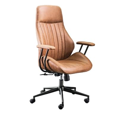 ovios Ergonomic Home Office Chair, Mid-Century Modern Faux Leather Chairs with Padded Armrests, Comfy High Back Swivel Rolling Executive Computer Armchair (Brown, Suede Leather) - Image 10