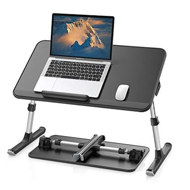 SAIJI Leather Laptop Bed Tray Table, Adjustable Laptop Stand with Removable Stopper, Portable Lap Desks with Foldable Legs, Notebook Stand Breakfast Reading Desk for Sofa Couch((Medium, Black) - Image 1
