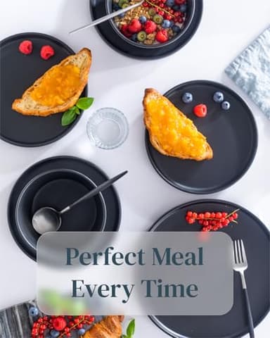 Ultra Chic Matte Black Dinnerware Set - Black Stoneware Dinnerware for 4-16 pcs. Dishwasher & Microwave Safe - Plates and Bowls - Image 4