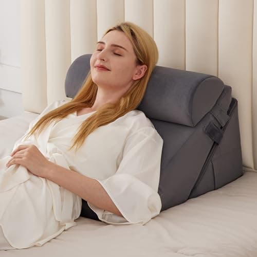 3PCS Wedge Pillow for Acid Reflux Relief, Adjustable Wedge Pillow Headboard, Bed Wedges Pillow for Back Pain Relief, Sleeping, Post Surgery, Back Support Pillows for Sitting Up, Snoring, Plush Grey - Image 1