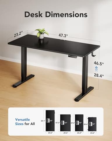 HUANUO Electric Standing Desk, 48" x 24" Whole Piece Desktop, Adjustable Height Computer Desks, 4 Height Memory Settings, Sit Stand Up Desk for Home Office, Black - Image 3