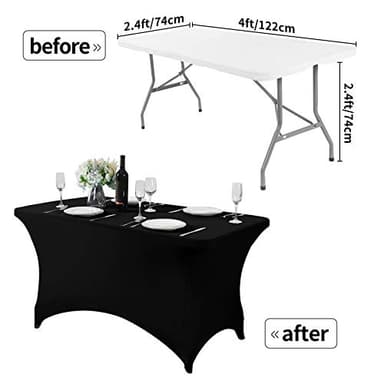 Hezuzo Spandex Table Cover for 4FT or 6ft or 8ft Table Universal Fitted Stretch Tablecloth for Party, Banquet, Wedding and Events-Black - Image 4