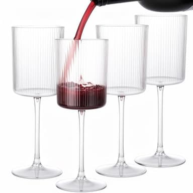 Ciaell 12 PCS Plastic Ribbed Wine Glasses - 10 OZ Plastic Square Wine Glasses with Stem - Disposable Champagne Cups for Parties & Weddings & Party - Image 5