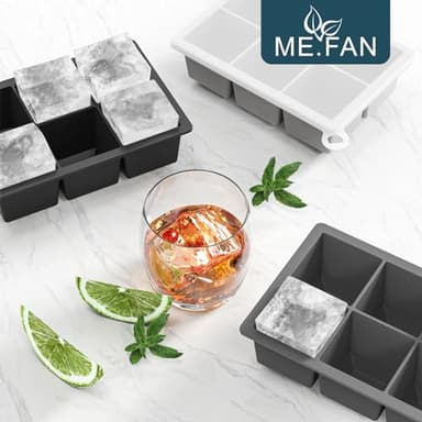ME.FAN Silicone Ice Cube Trays [3 Pack] Large Ice Cube Mold with Lid, Square Independent Cavity Ice Tray Maker for Whiskey, Cocktails Bourbon, Beer & Drinks - Black/Deep Grey/Light Grey - Image 2