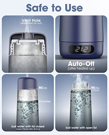 Travel Kettle, Dual Voltage Portable Electric Kettle 110V-220V-240V Smart Small Water Boiler for Tea & Coffee, 316 Stainless Steel, 6 Temperature Control and LCD Display, for Global Use (370ML) - Image 8