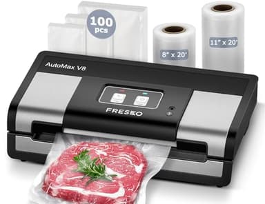 Fully Automatic Vacuum Sealer, 95Kpa Powerful Food Vacuum Sealer Machine, Auto Dry-Wet Detection | Bag Cutter | 2 Rolls Bags & 100 Pcs Precut Bags | Effortless Operation, Silver - Black - Image 1
