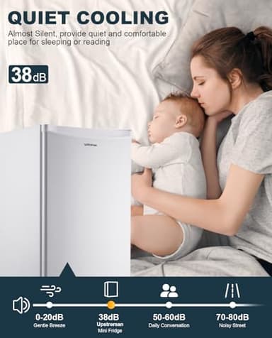 Upstreman 3.2 Cu.Ft Mini Fridge with Freezer, Single Door Mini Fridge, Dorm Fridge, Adjustable Thermostat, Mini Refrigerator for Dorm, Office, Bedroom, White-BR321 - Image 5