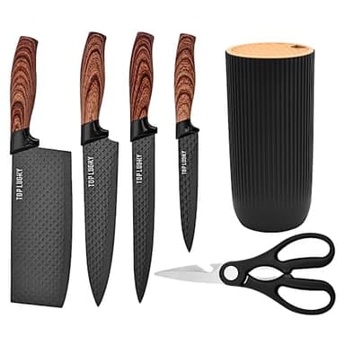 Knife Set, Wiztoynia 6-Piece Black Kitchen Knife Set for Home, Anti-Rust Non-stick Stainless Steel Sharp Chef Knife Set with Universal Knife Block for Kitchen, Ergonomical Design (Black) - Image 8