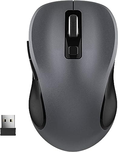 WisFox 2.4G Wireless Mouse for Laptop, Ergonomic Computer Mouse with USB Receiver and 3 Adjustable Levels, 6 Button Wireless Mice for Windows Mac PC Notebook (Grey) - Image 1