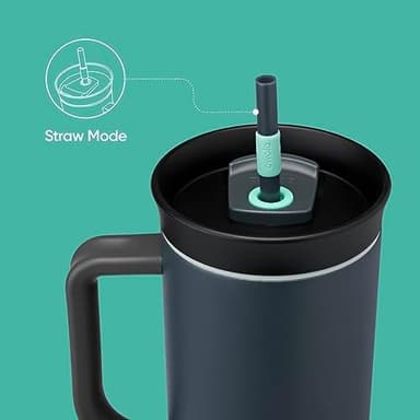 Owala Stainless Steel Triple Layer Insulated Travel Tumbler with Spill Resistant Lid, Straw, and Carry Handle, BPA Free, 40 oz, Gray (Foggy Tide - Image 4