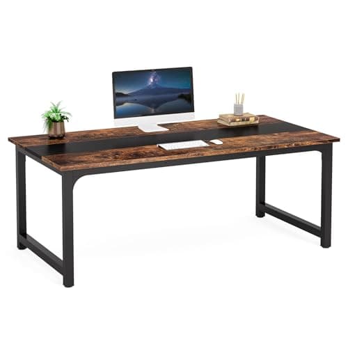 Tribesigns Modern Computer Desk, 63 x 31.5 inch Large Office Desk Computer Table Study Writing Desk Workstation for Home Office, Rustic/Black - Image 1