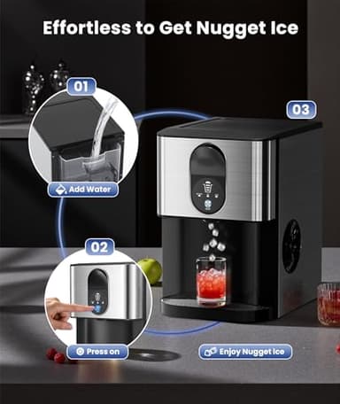 Cowsar Nugget Ice Makers Countertop, 44lbs/24H Pellet Ice Maker with Ice Dispenser, Self-Cleaning, Water Reservoir, Soft Chewable Ice Maker Machine for Home/Kitchen/Office, Silver Stainless - Image 5