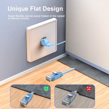 Cat 6 Ethernet Cable 200 ft, High Speed 10Gbps Flat Internet Network Cable, Pure Copper Ethernet Patch Cable Long, Computer LAN Cable with Clips & Straps for Router, Modem, PS4/5, Blue - Image 3