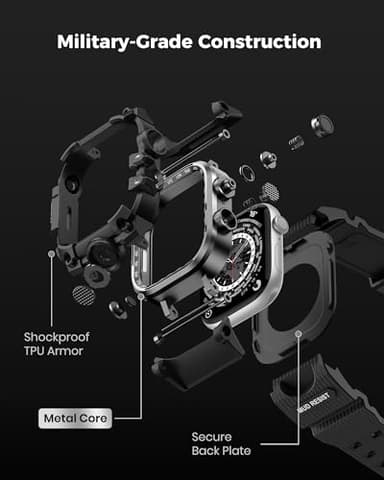 amBand Rugged Case with Band for Apple Watch 45mm, Compatible with Apple Watch (iWatch) Series 9/8/7, Military Grade Shockproof Bumper Cover, Tactical Band for Men, Matte Black - Image 4