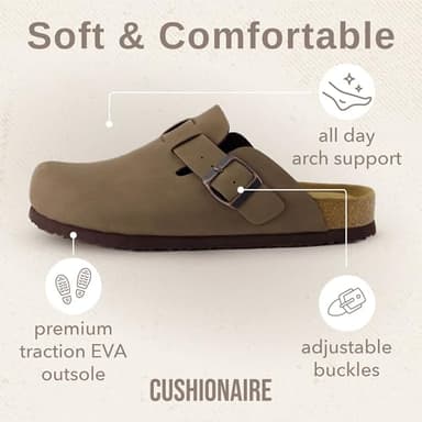 CUSHIONAIRE Hana Womens Clogs | Comfortable Vegan Suede Clogs for Women | Slip On Potato Shoes with Cork Footbed & Arch Support| BROWN 7.5 - Image 6