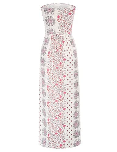 GRACE KARIN Women Strapless Casual Loose Ruched Long Maxi Dress with Pockets Pink Floral - Image 7