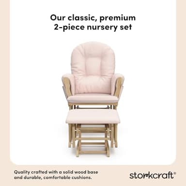 Storkcraft Premium Hoop Glider & Ottoman (Natural/Pink) — GREENGUARD Gold Certified Nursery Glider, Solid Wood Craftsmanship, Smooth-Gliding Nursery Chair and Ottoman, Award-Winning - Image 7
