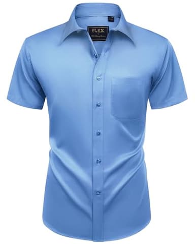 Alimens & Gentle Mens Short Sleeve Dress Shirts Wrinkle Free Solid Casual Button Down Shirts with Pocket, Indigo Blue, 4X-Large - Image 1