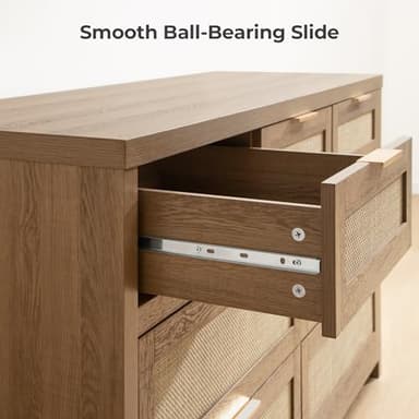 SICOTAS 7 Drawer Dresser for Bedroom, 57" Wide Rattan Dressers, Large Chest of Drawers for Bedroom, Dresser TV Stand, Boho Closet Organizer (Reclaimed Caramel Oak, 7 Drawers (1 pc)) - Image 9