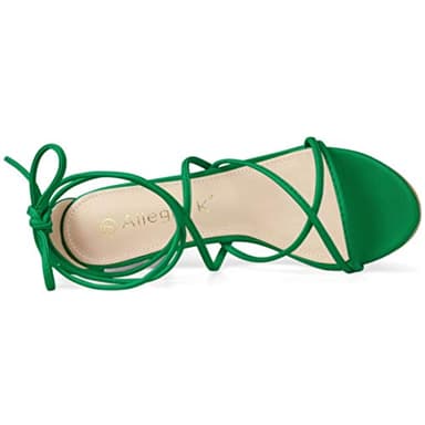 Allegra K Women's Strappy Lace Up Chunky Heeled Green Heels Sandals 9 M US - Image 5