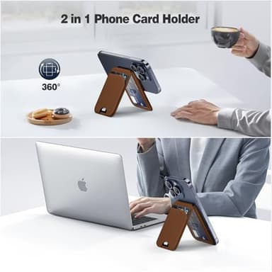 QYQBOON Mag-Safe Wallet for iPhone - Lightweight Magnetic Phone Wallet Stand With Adjustable Leather Card Holder for iPhone 16/15/14/13/12 Series, Not for Mini (Brown) - Image 4