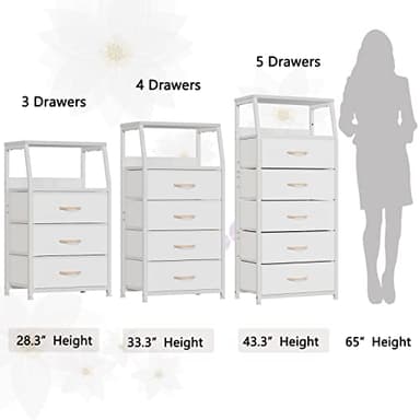 Furnulem Tall 4 Drawers Dresser, Vertical Storage Tower for Bedroom, Hallway, Entryway, Nursery, Closet Organizer, Nightstand Bedside Table Furniture, Sturdy Steel Frame, Wood Top, White - Image 7