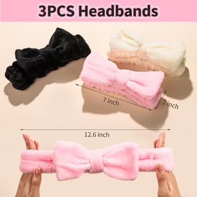 LEOBRO Spa Headband for Skin Care and Makeup, Women Teen Girls Hair Band Headbands for Washing Face, With Hair Scrunchies (Pink & Creamy White & Black) - Image 3