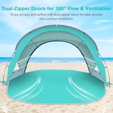 Gorich Beach Tent Sun Shelter with UPF50+ UV Protection for 3/4-5/6-7 Person, Lightweight & Portable Beach Shade Canopy with 2 Zippered Doors, Easy Setup Family Beach Umbrella - Image 3