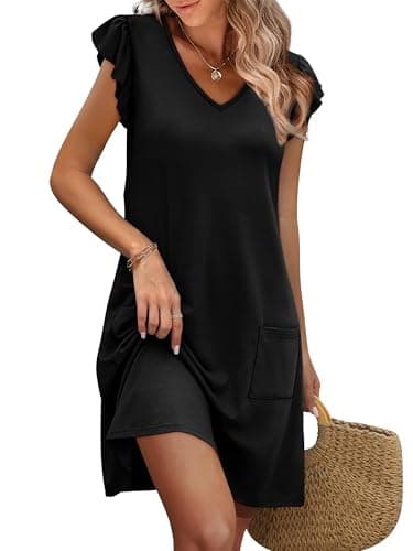 OFEEFAN Womens Summer Dresses 2025 Seniors Sundresses Beach Vacation Clothes Boho Hawaiian Casual Elegant Classy Date Outfits Plain Black L - Image 2