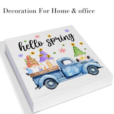 Spring Decor Farmhouse Wood Sign Spring Gnomes Decorations Country Home Table Desk Decor (5 x 5 Inches) - Image 3