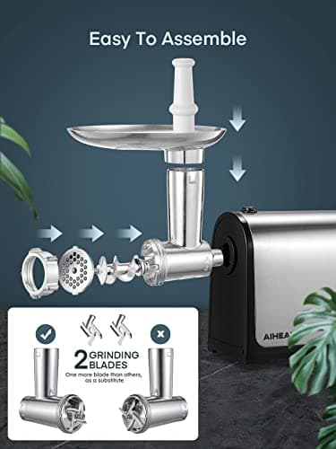 Electric Meat Grinder, Sausage Stuffer with 3 Sausage Tubes, 2 Blades, 3 Plates, 3200W Max, Meat Grinder Heavy Duty for Home Kitchen Use, Stainless Steel (Black) - Image 5