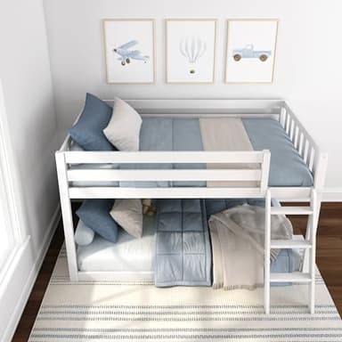 Max & Lily Fundamental Twin Low Bunk Bed, Kids Solid Wood Modern Bed Frame with Strong Wooden Slats, Non-Toxic Finishes, High Weight Capacity, White - Image 5