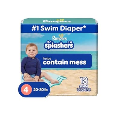 Pampers Swim Diapers - Splashers - Size 4, 18 Count, Gap-Free Disposable Baby Swimming Pants - Image 1