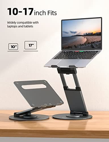 Nulaxy Telescopic 360 Rotating Laptop Stand for Desk Adjustable Height Swivel Pull Out Design Ergonomic Laptop Riser Standing Desk Converter Fits All 10-17" Laptops Computer MacBook, Gray - Image 6