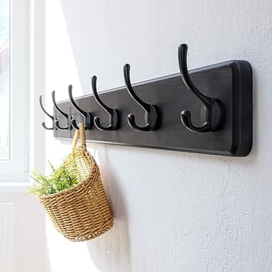 Dseap Wall Mounted Coat Rack: 24" Long, Patented, Heavy-Duty, 6-Double-Hooks Wooden Hanger Rail for Winter Coats, Hat, Jacket, Clothing - Black, Pack of 2 - Image 4