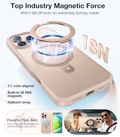 TORRAS Desert Titanium for iPhone 16 Pro Max Case, [Military Grade Drop Tested][Fit for MagSafe] [Built-in Stand] Translucent Slim Soft Edge Case for iPhone 16 Pro Max 6.9" 2024, Rose Gold - Image 4