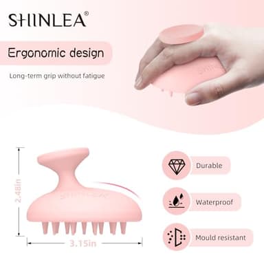SHINLEA Silicone Scalp Massager Shampoo Brush, Head Scrubber with Soft Bristles for Hair Growth, Scalp Exfoliator for Dandruff Removal, Wet Dry Hair Brush for Scalp Care, Pink - Image 3