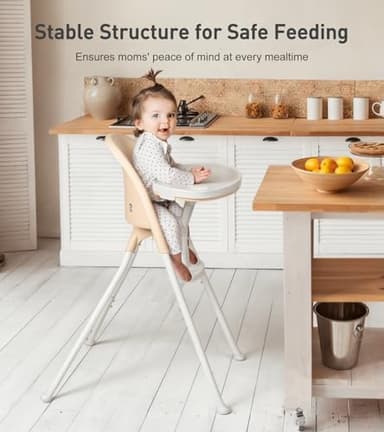 Funny Supply 3-in-1 Foldable High Chair, Portable & Convertible Baby High Chair, Modern Baby Feeding Chair with Removable Double Tray, Lightweight, Space-Saving Design, Easy to Clean, Cream - Image 8