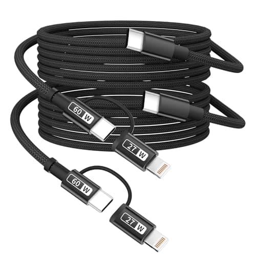 USB C Multi Charging Cable(2Pack 4FT), USB C and Light-ning Cable 2 in 1 Charging Cords 60W Fast Multiple Charger Cord Nylon Braided Compatible with iPhone16/15 Series/Phone/Pad/Laptop-Black