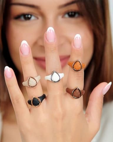 Rinfit Silicone Rings Women - Rubber Wedding Bands Stackable Ring Enhancer- Metal Framed Pear - Pack I: Black & White/Silver, Size 8 - Image 5